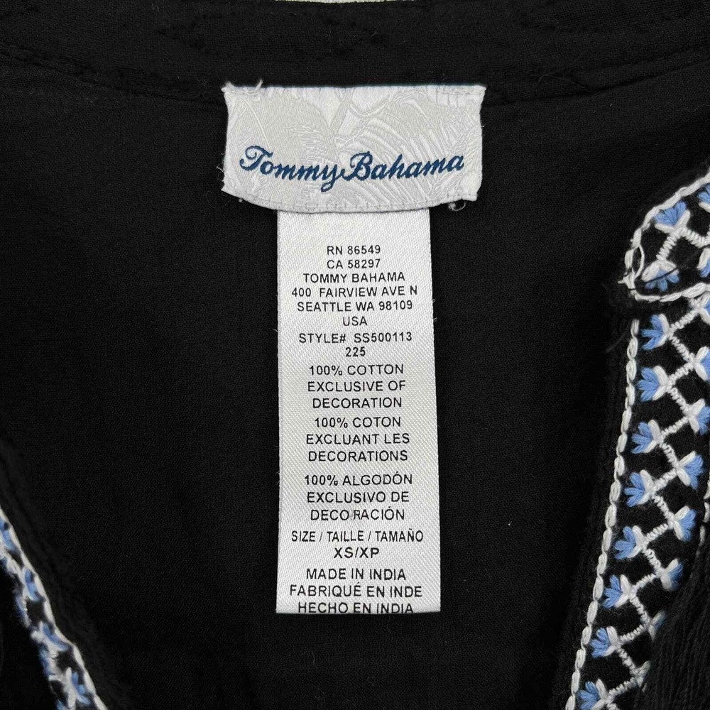 TOMMY BAHAMA Textured Tiered Short Dress Womens XS Black Cotton Clip Embroidered - Picture 15 of 16